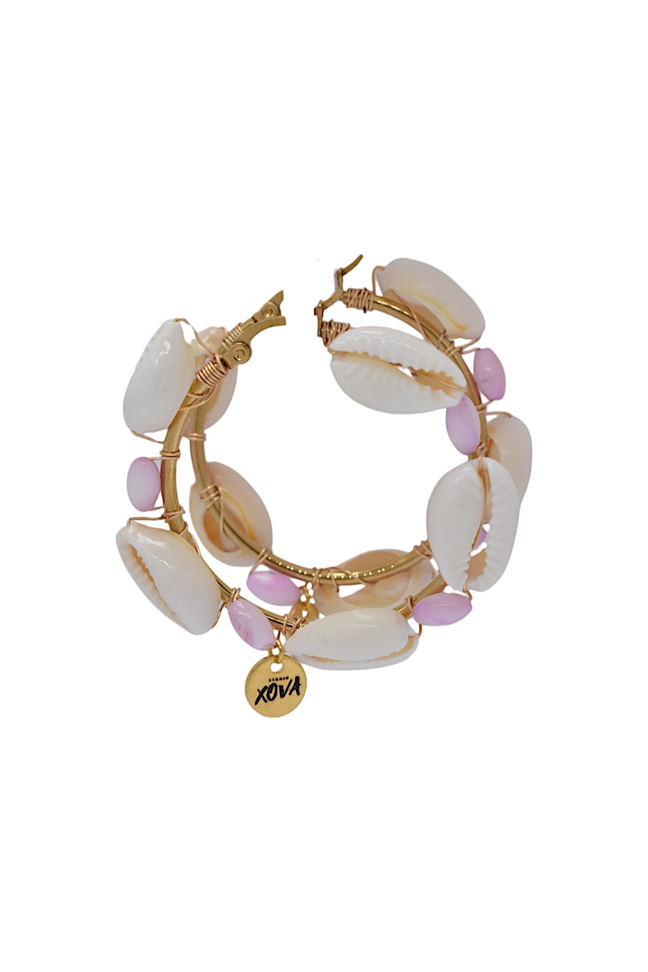 Hannah - Hoops met schelpen en roze kralen