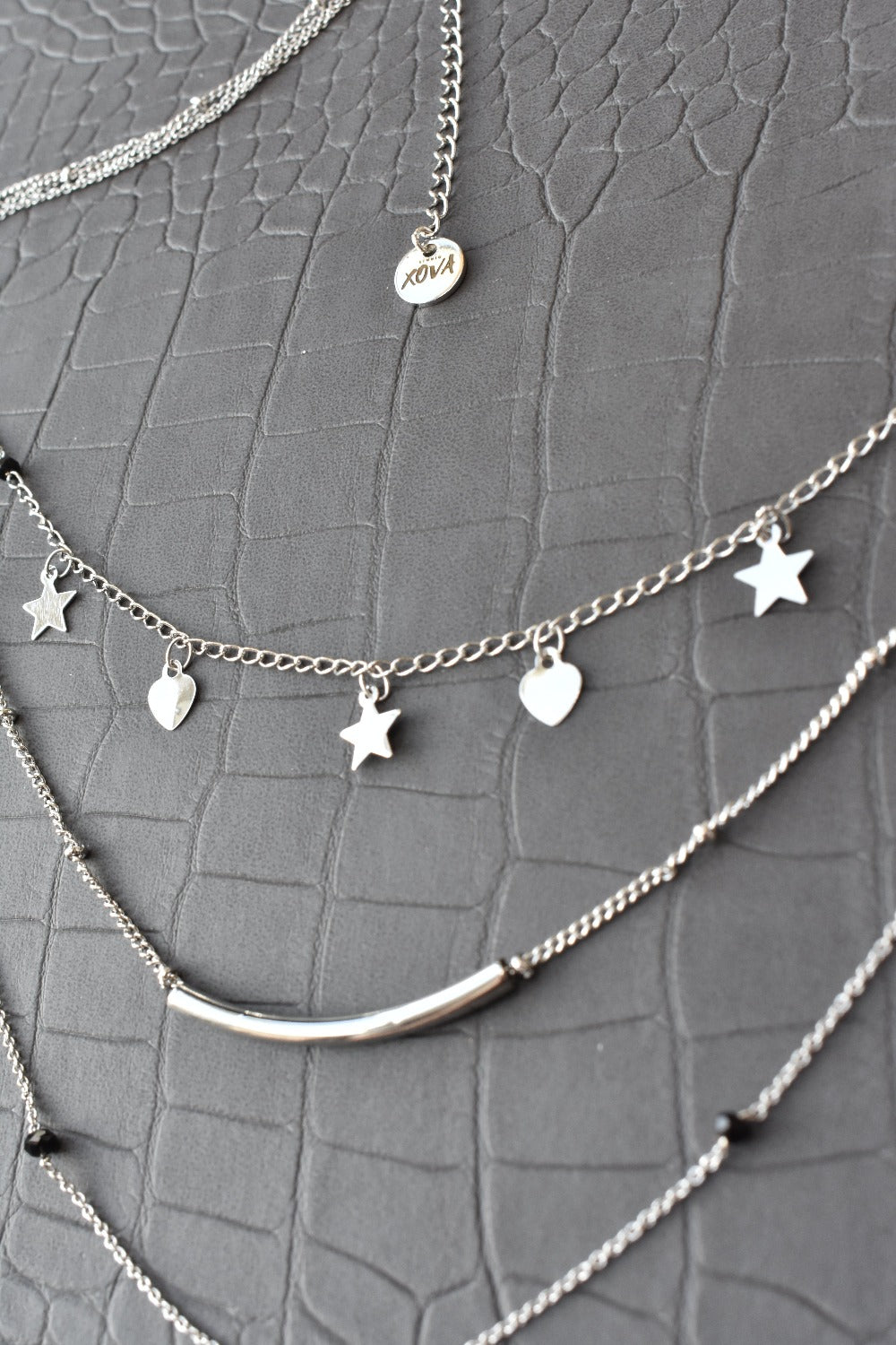 Ketting zilver drielaags met bedels | Studio XOVA V.67
