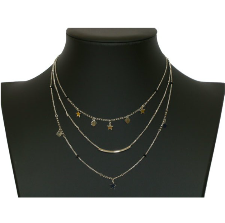 Ketting zilver drielaags met bedels | Studio XOVA V.67