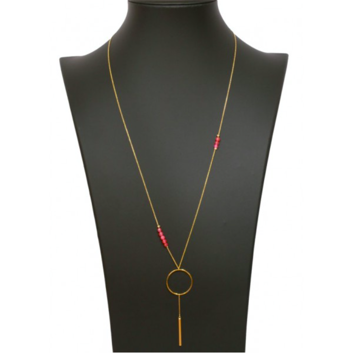 Goudkleurige ketting roze kralen en hanger | Studio XOVA V.40
